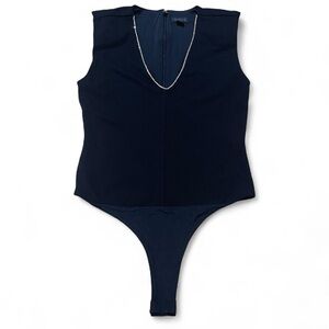 Cache Black Gold Tone Rhinestone Sleeveless Bodysuit XXS